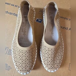 PROJECT CLOUD Tan Laser-Cut Slip-On Flats